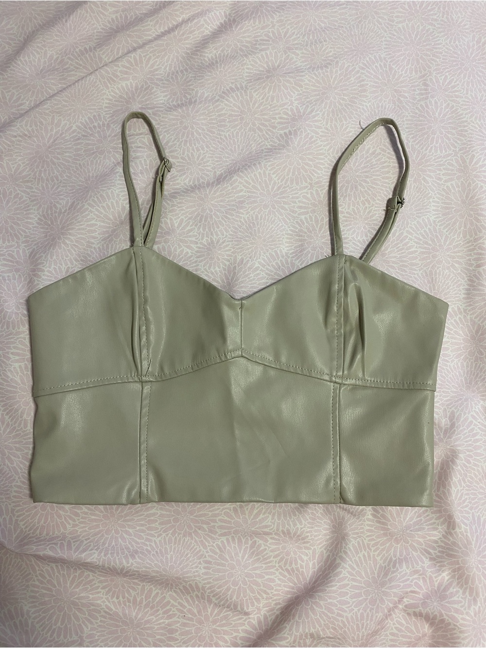 Zara Sage Green Faux Leather Crop Top